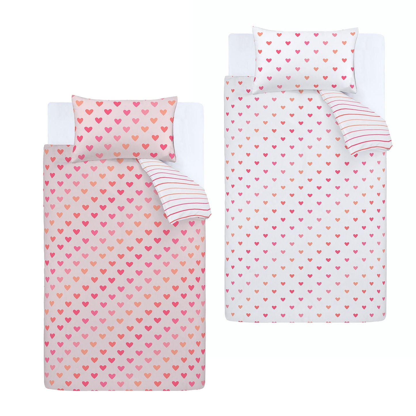 Catherine Lansfield Hearts and Stripes Pink White Duvet Sets (Twin Pack)