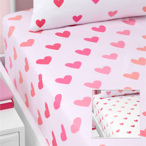 Catherine Lansfield Hearts and Stripes Pink White Fitted Sheets (Two Pack)