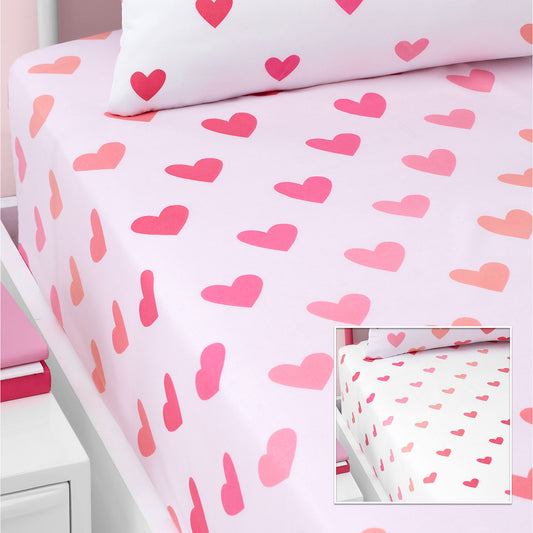 Catherine Lansfield Hearts and Stripes Pink White Fitted Sheets (Two Pack)