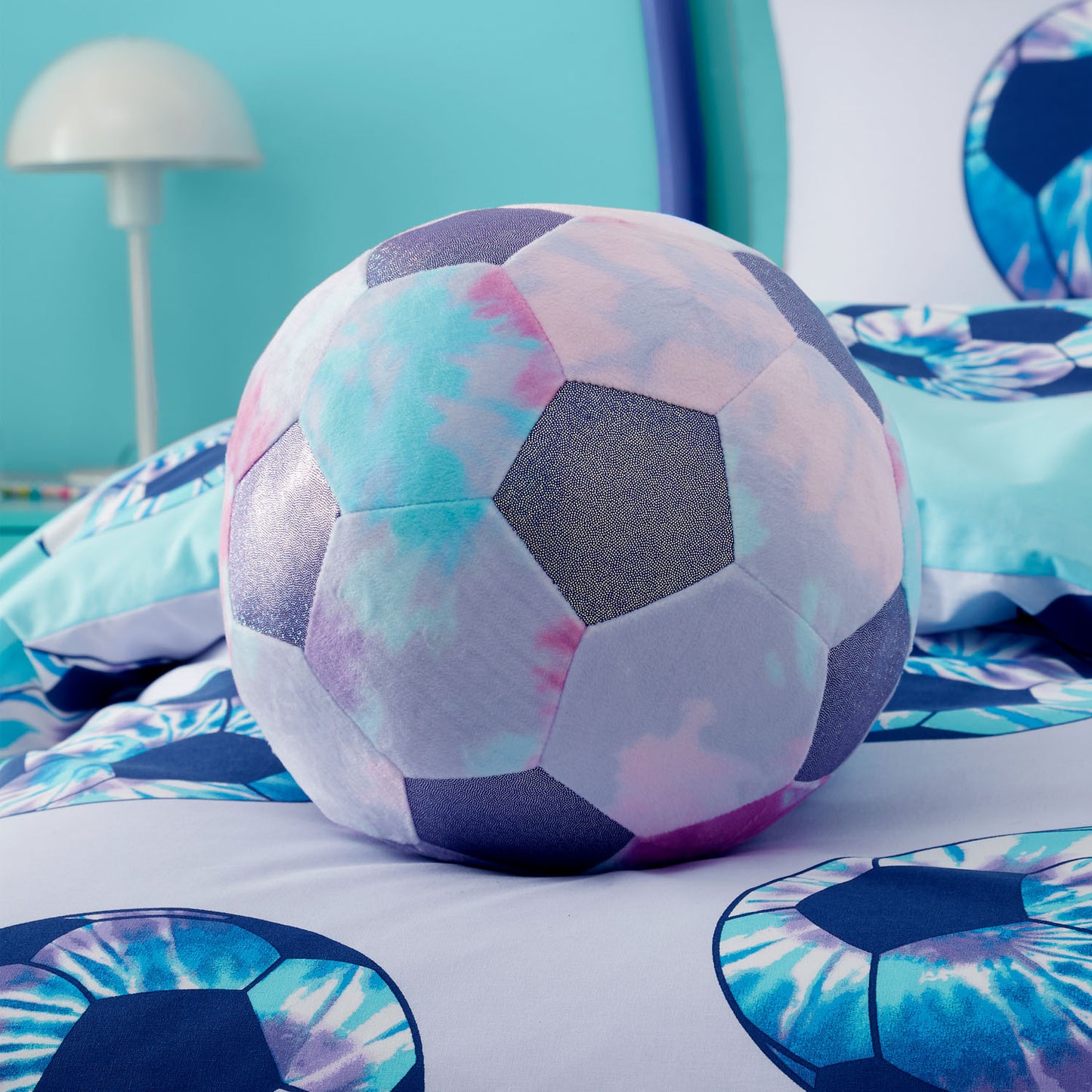 Catherine Lansfield Lilac Tie Dye Football 3D Shaped Cushion