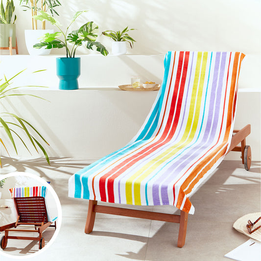 Catherine Lansfield Rainbow Stripe Cotton Beach Sun Lounger Towel