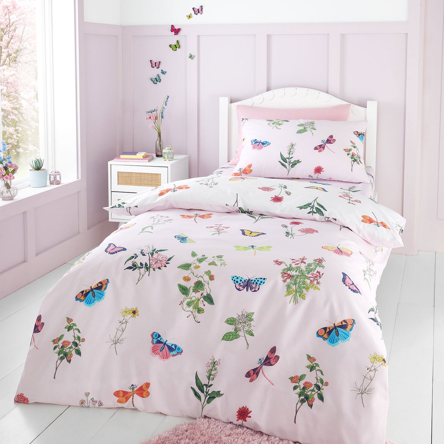 RHS Butterfly Garden Pink Kids Reversible Duvet Cover Set