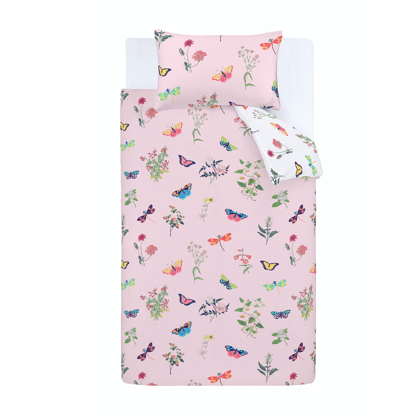 RHS Butterfly Garden Pink Kids Reversible Duvet Cover Set