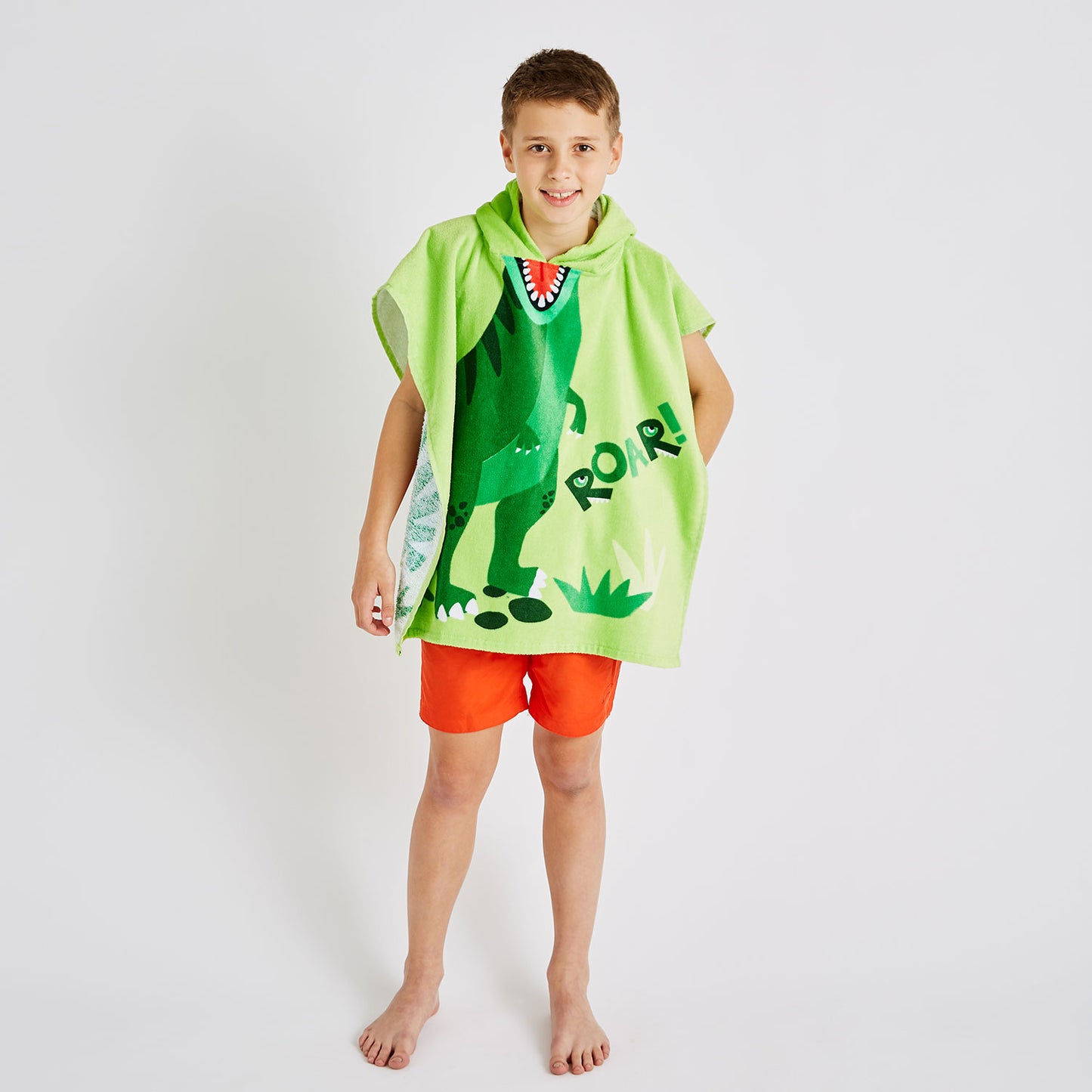 Catherine Lansfield Kids Dinosaur Hooded Cotton Towel Poncho