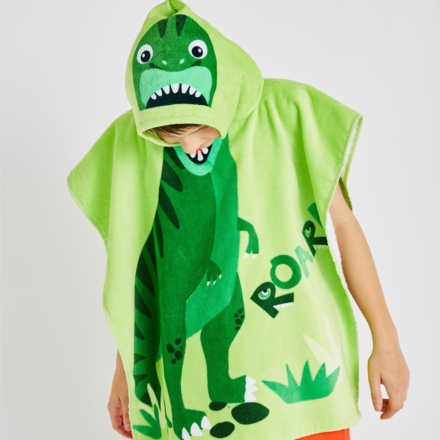 Catherine Lansfield Kids Dinosaur Hooded Cotton Towel Poncho