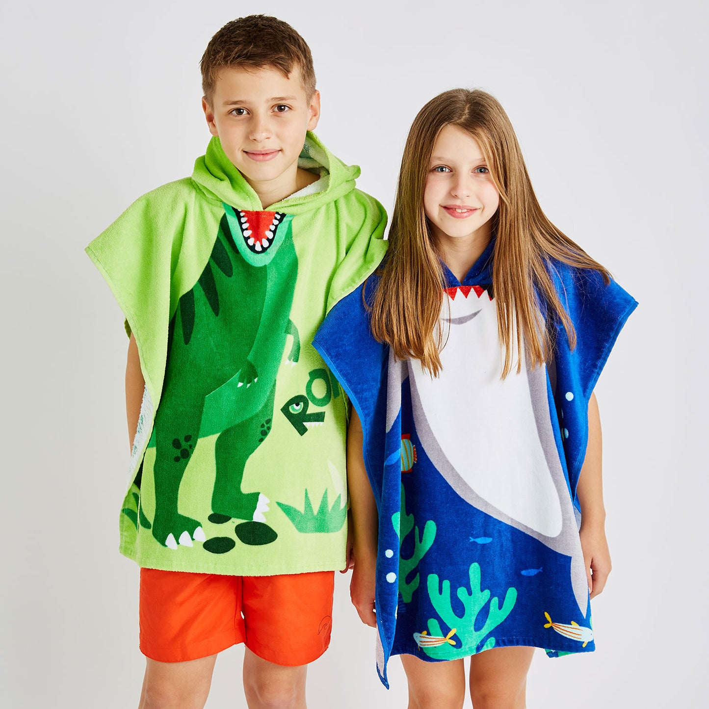 Catherine Lansfield Kids Dinosaur Hooded Cotton Towel Poncho