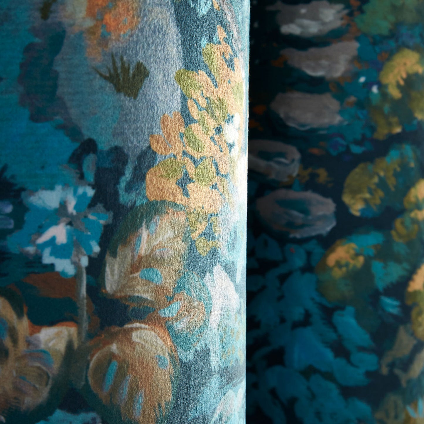 RHS Garden Walk Green Soft Touch Velour Pencil Pleat Curtains