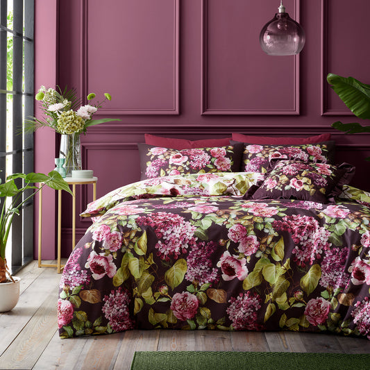 RHS Pia Floral Plum 200TC Cotton Reversible Duvet Set