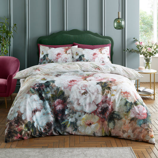 RHS Rose Bloom Pink 200TC Cotton Reversible Duvet Set