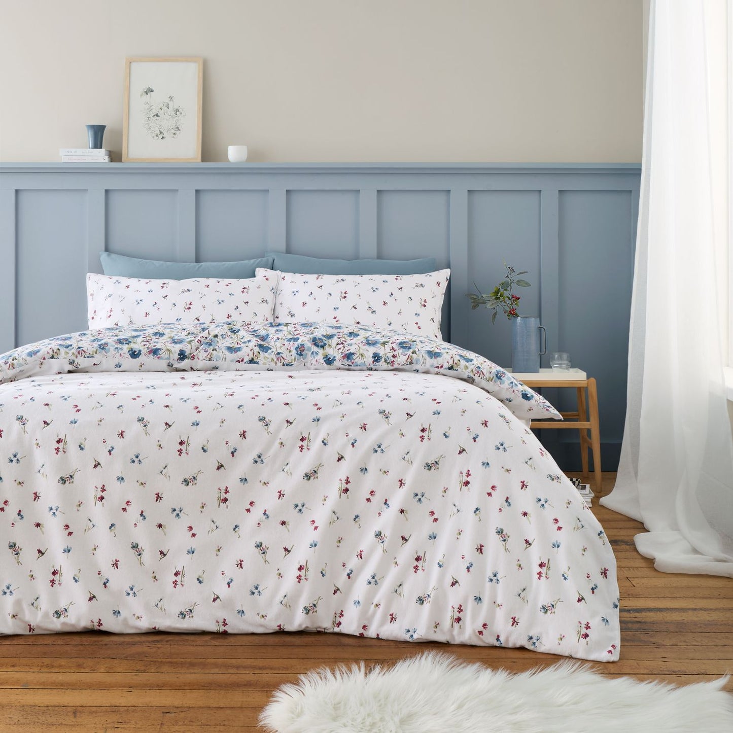 Bianca Ophelia Blue Reversible Brushed Cotton Floral Duvet Set