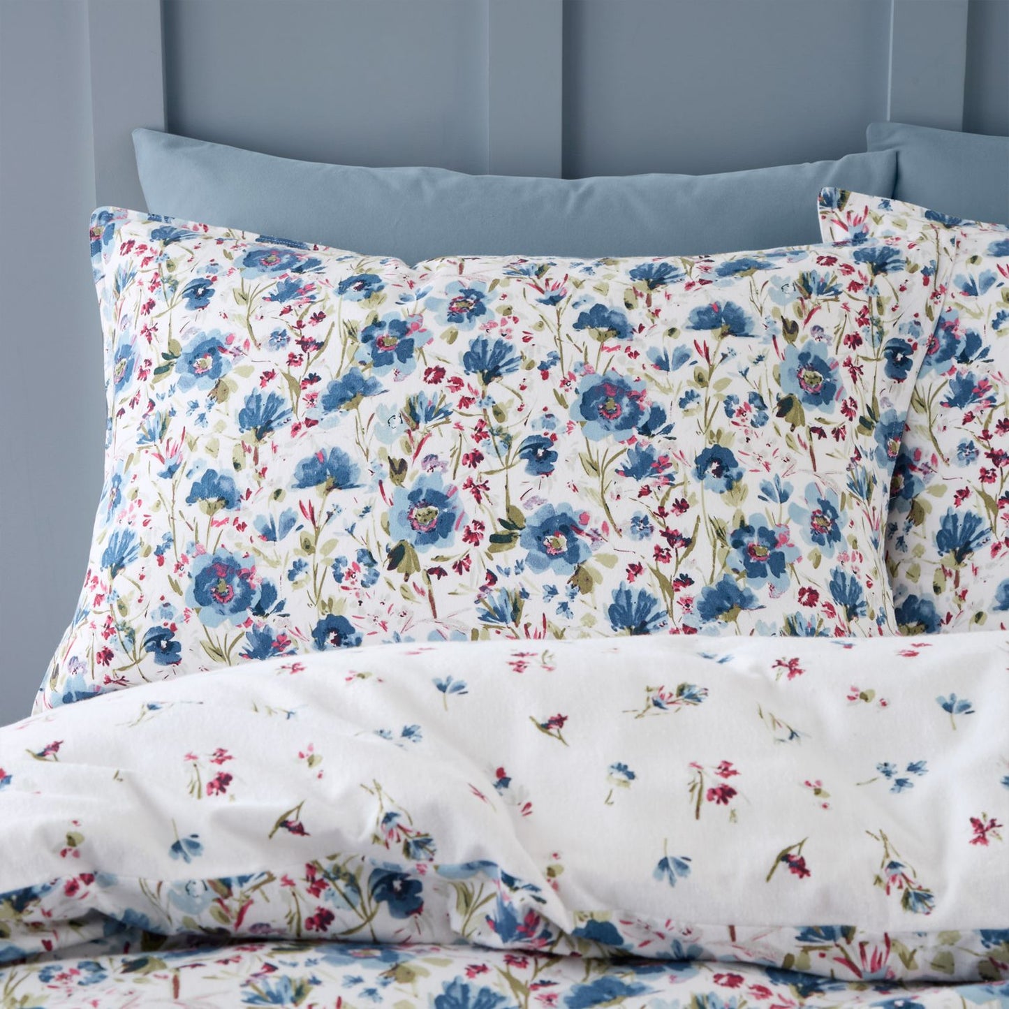 Bianca Ophelia Blue Reversible Brushed Cotton Floral Duvet Set