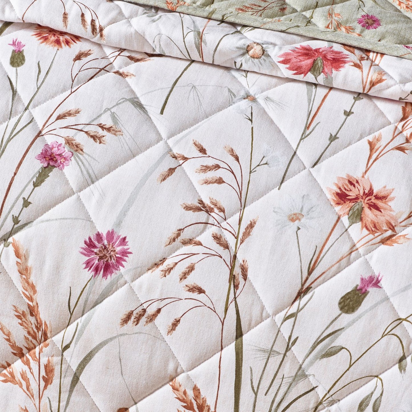 Catherine Lansfield Grasmere Green Floral Brushed Cotton Quilted Bedspread