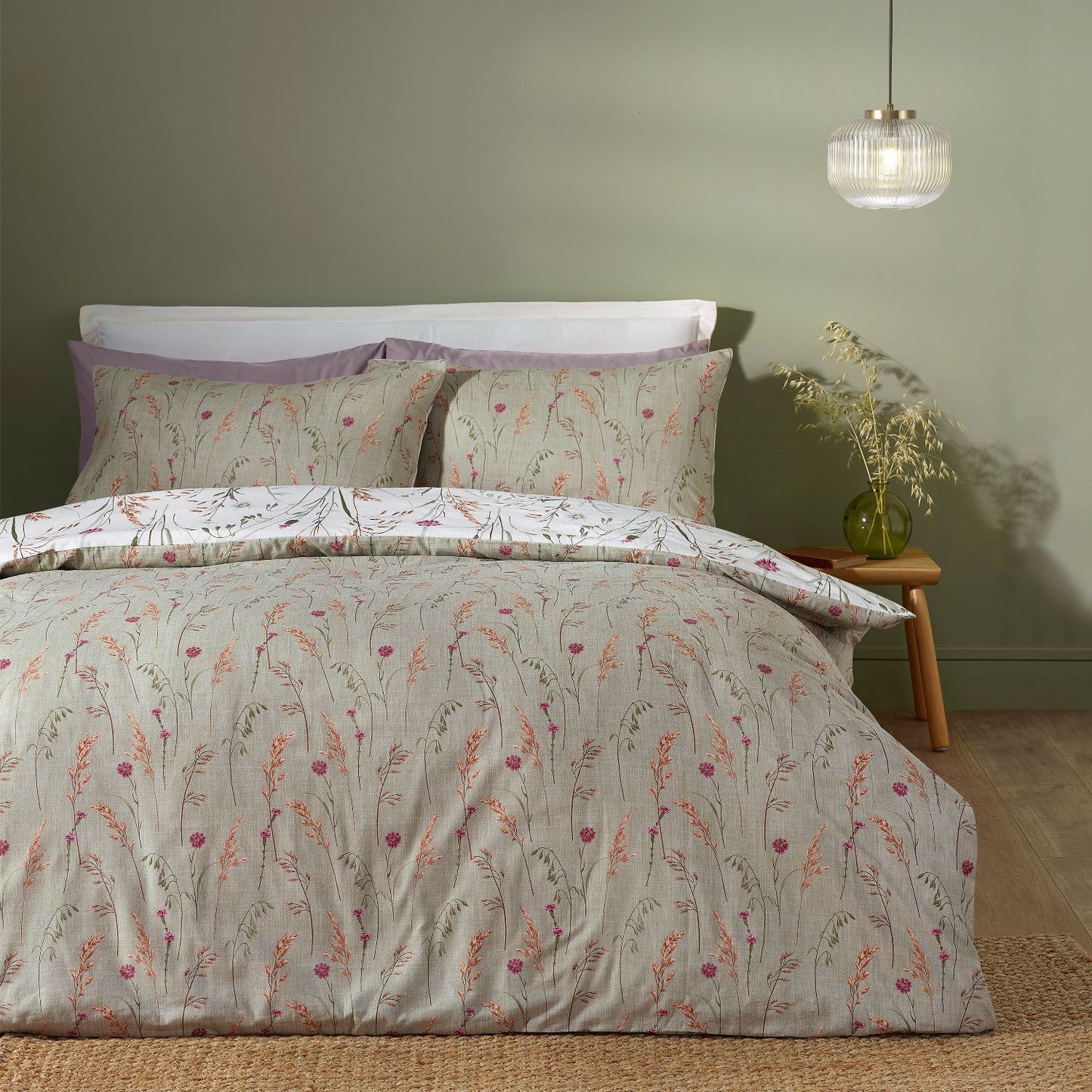 Catherine Lansfield Grasmere Green Floral Brushed Cotton Duvet Set