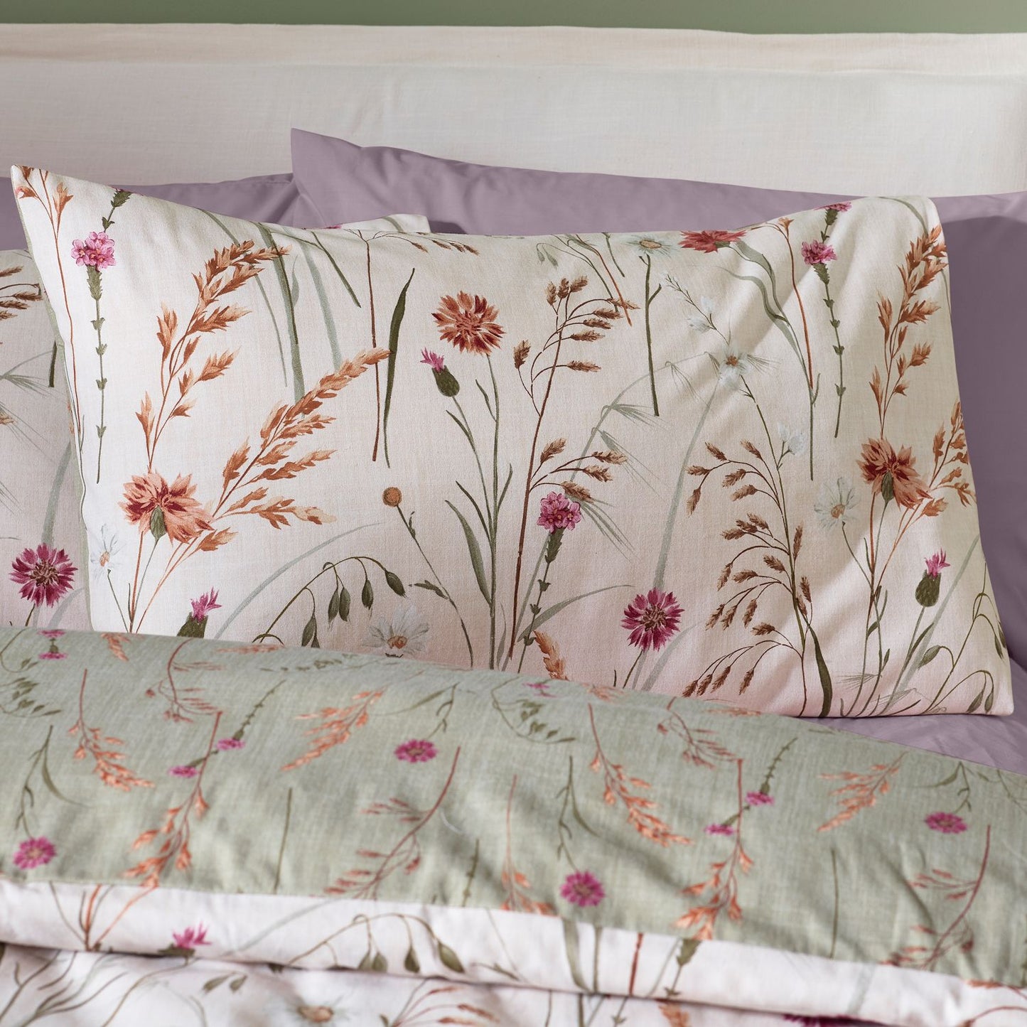 Catherine Lansfield Grasmere Green Floral Brushed Cotton Duvet Set