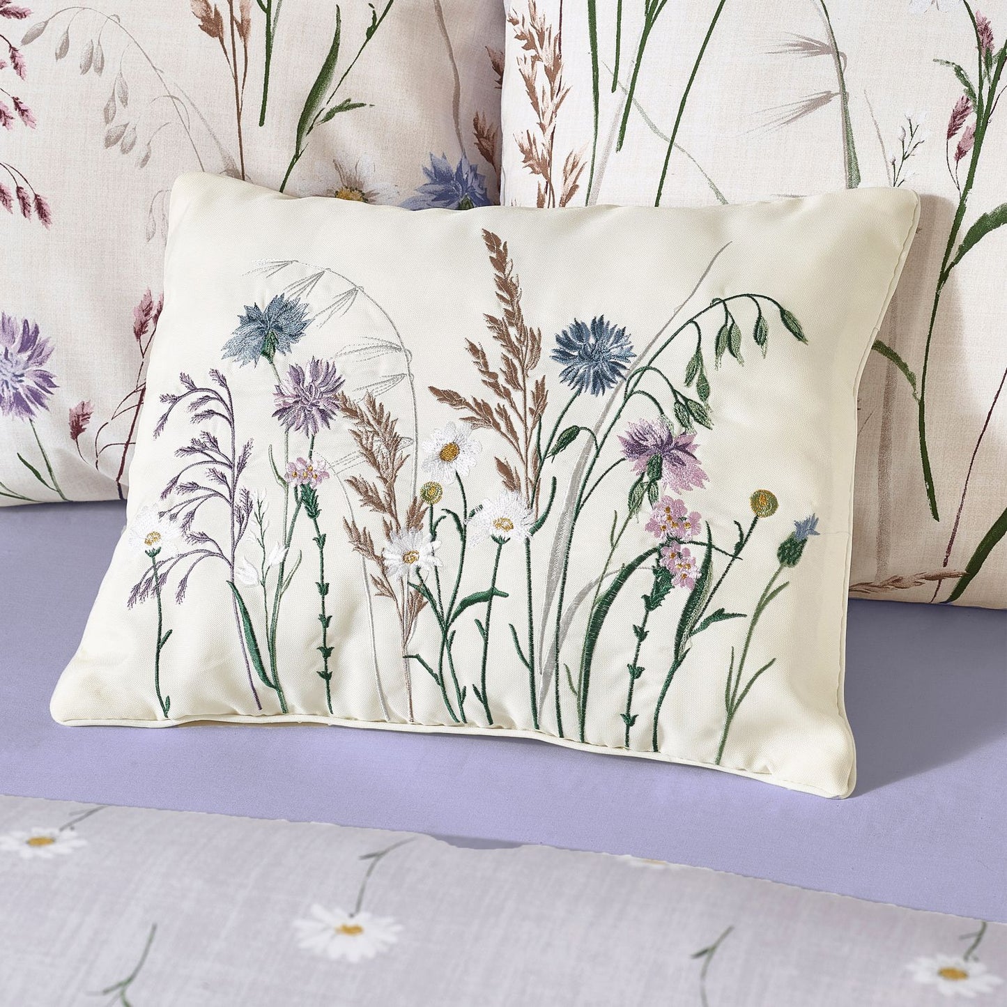 Catherine Lansfield Grasmere Lilac Floral Embroidered Cushion