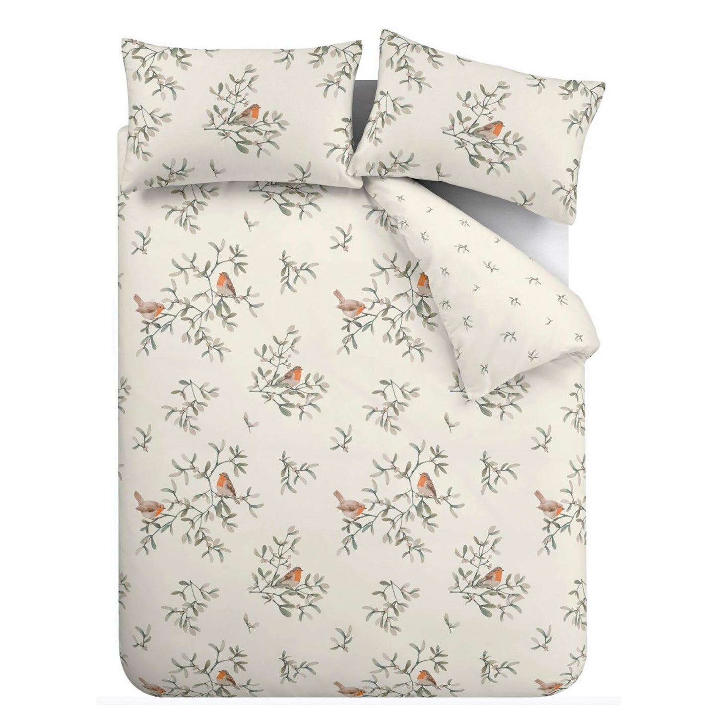 Catherine Lansfield Mistletoe Robins Brushed Cotton Duvet Set
