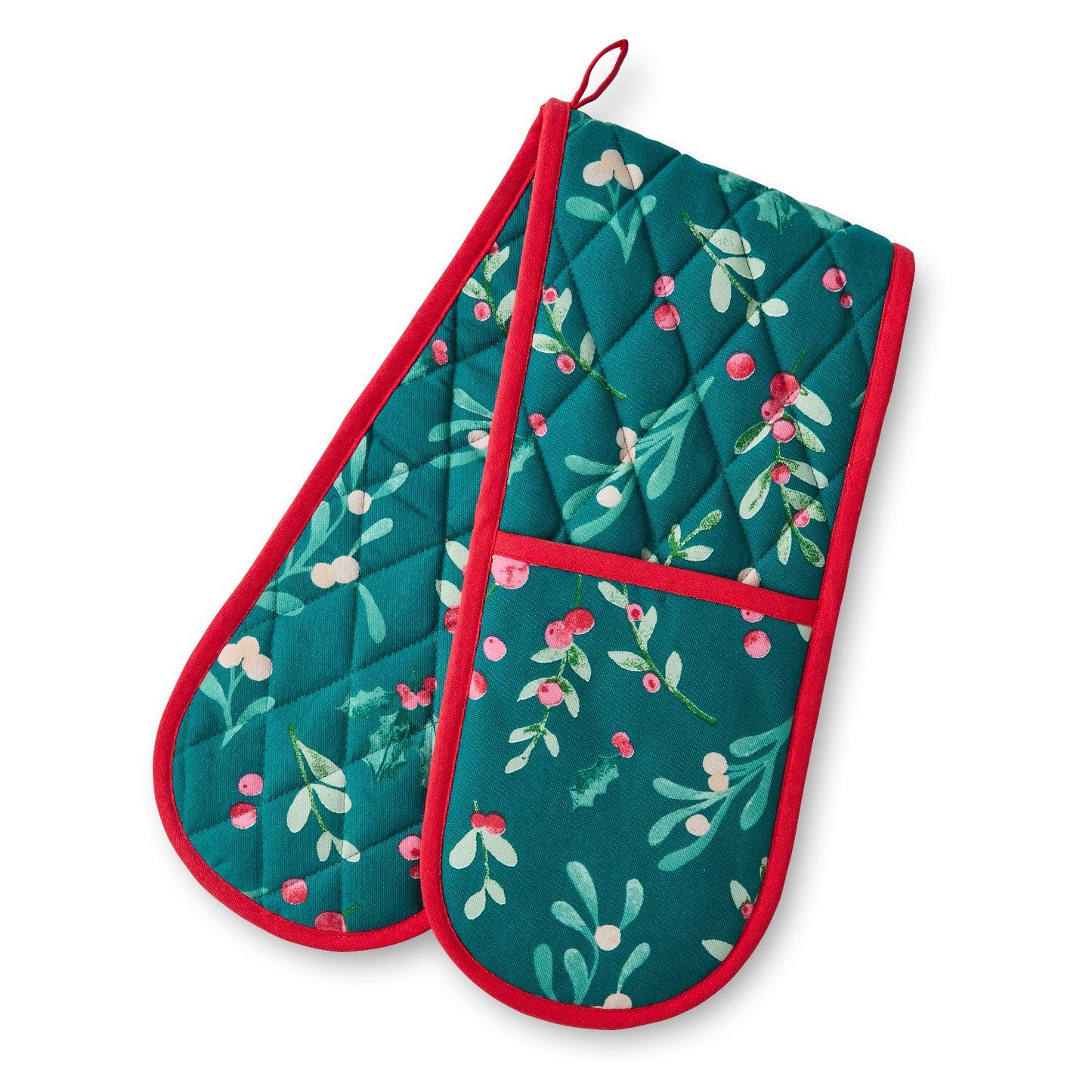 Catherine Lansfield Christmas Holly and Mistletoe Cotton Double Oven Glove