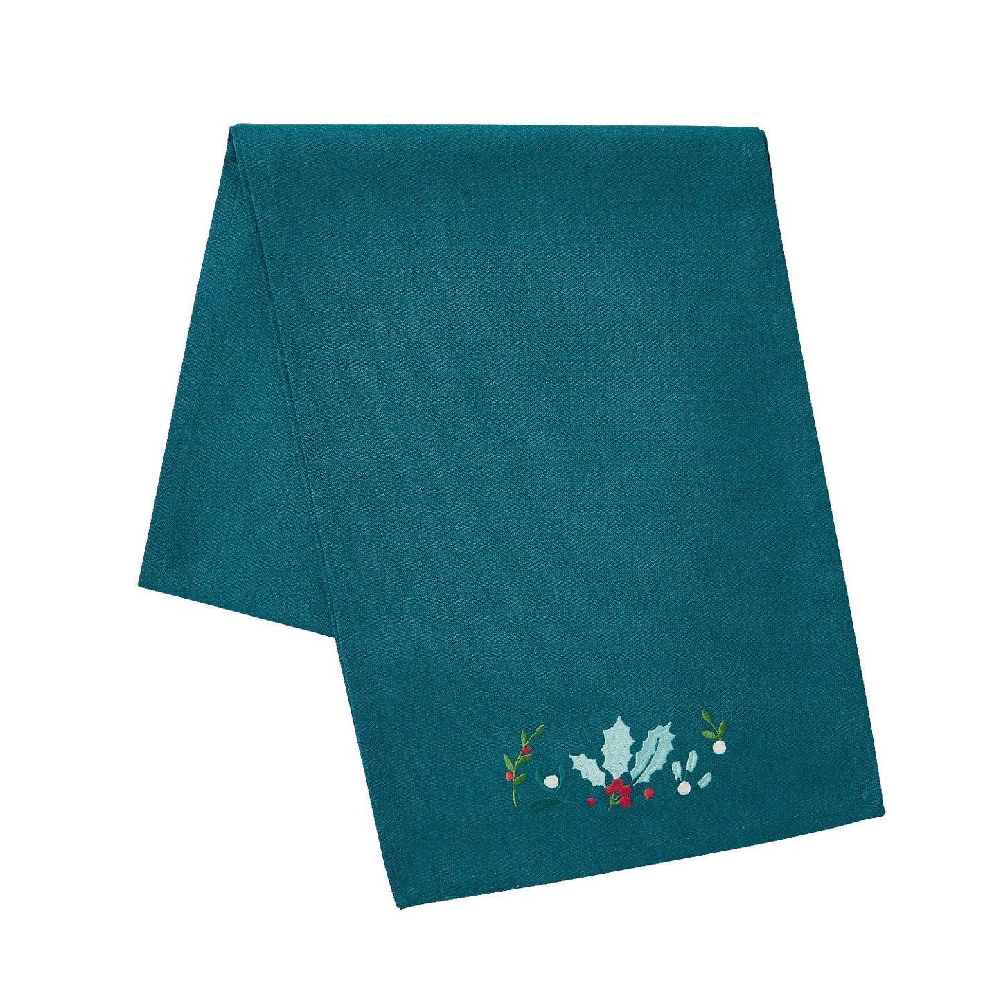 Catherine Lansfield Christmas Holly and Mistletoe Embroidered Cotton Table Runner