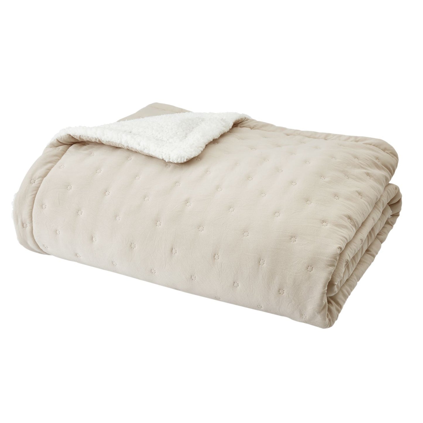 Catherine Lansfield Cosy Nori Cream Sherpa Fleece Bedspread