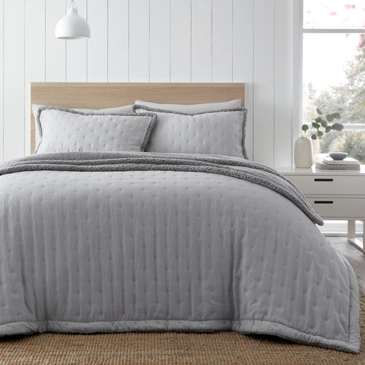 Catherine Lansfield Cosy Nori Silver Soft Sherpa Bedspread