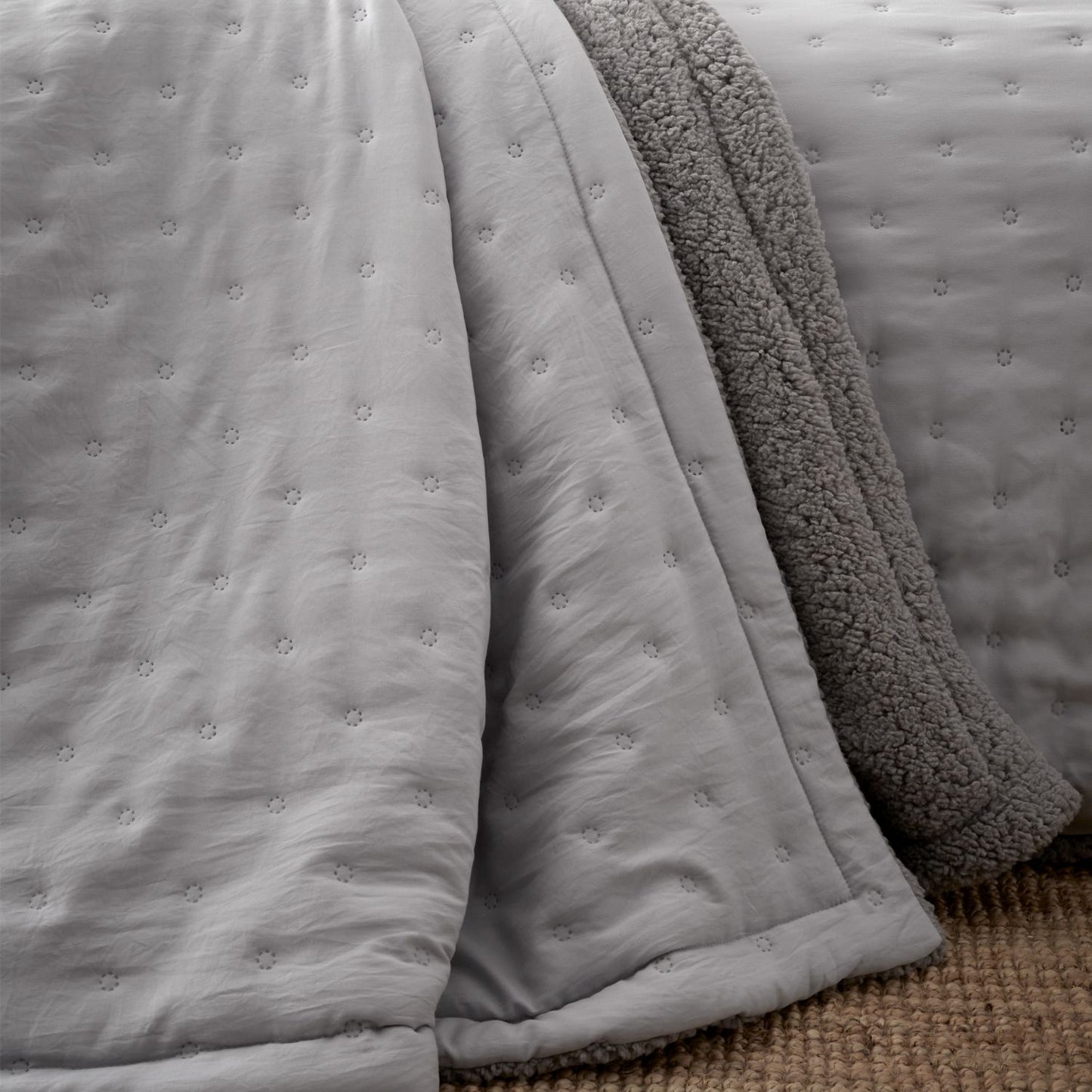 Catherine Lansfield Cosy Nori Silver Soft Sherpa Bedspread