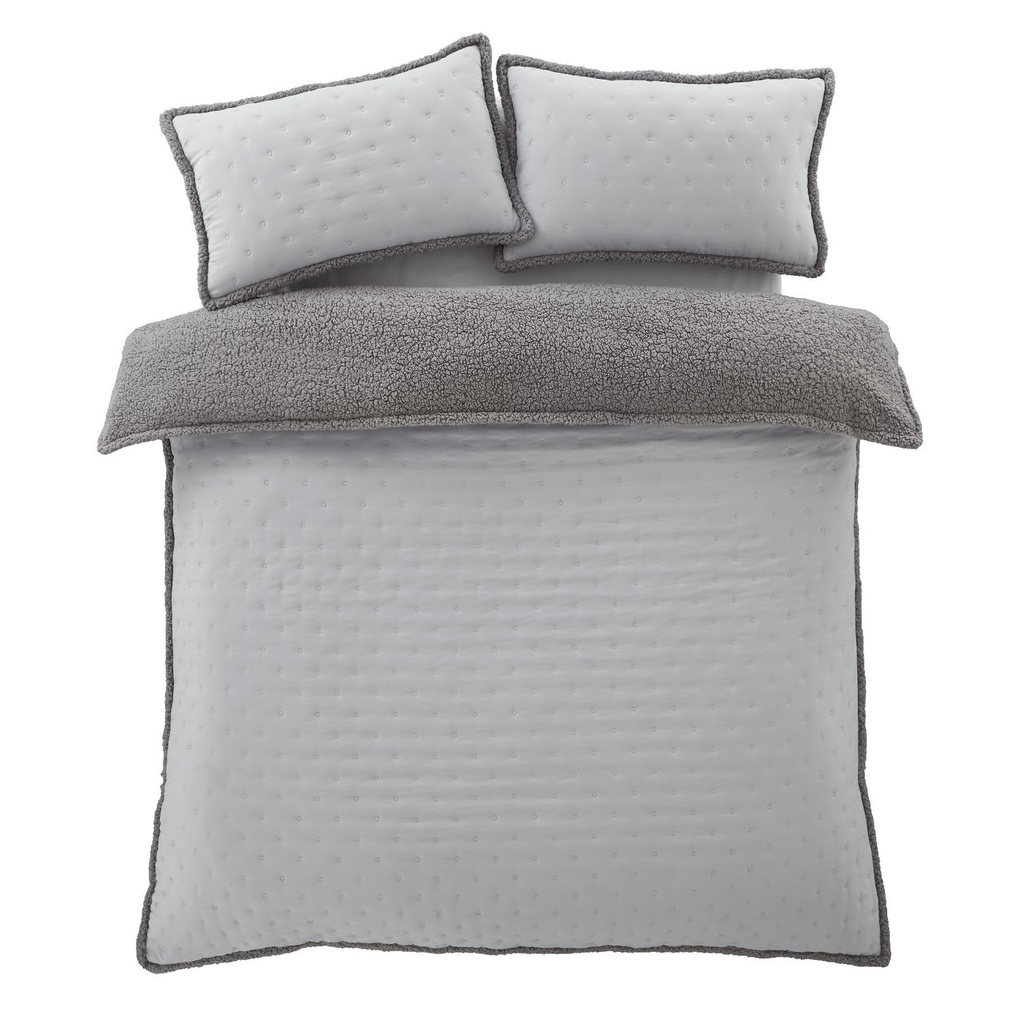 Catherine Lansfield Cosy Nori Soft Sherpa Fleece Silver Duvet Set