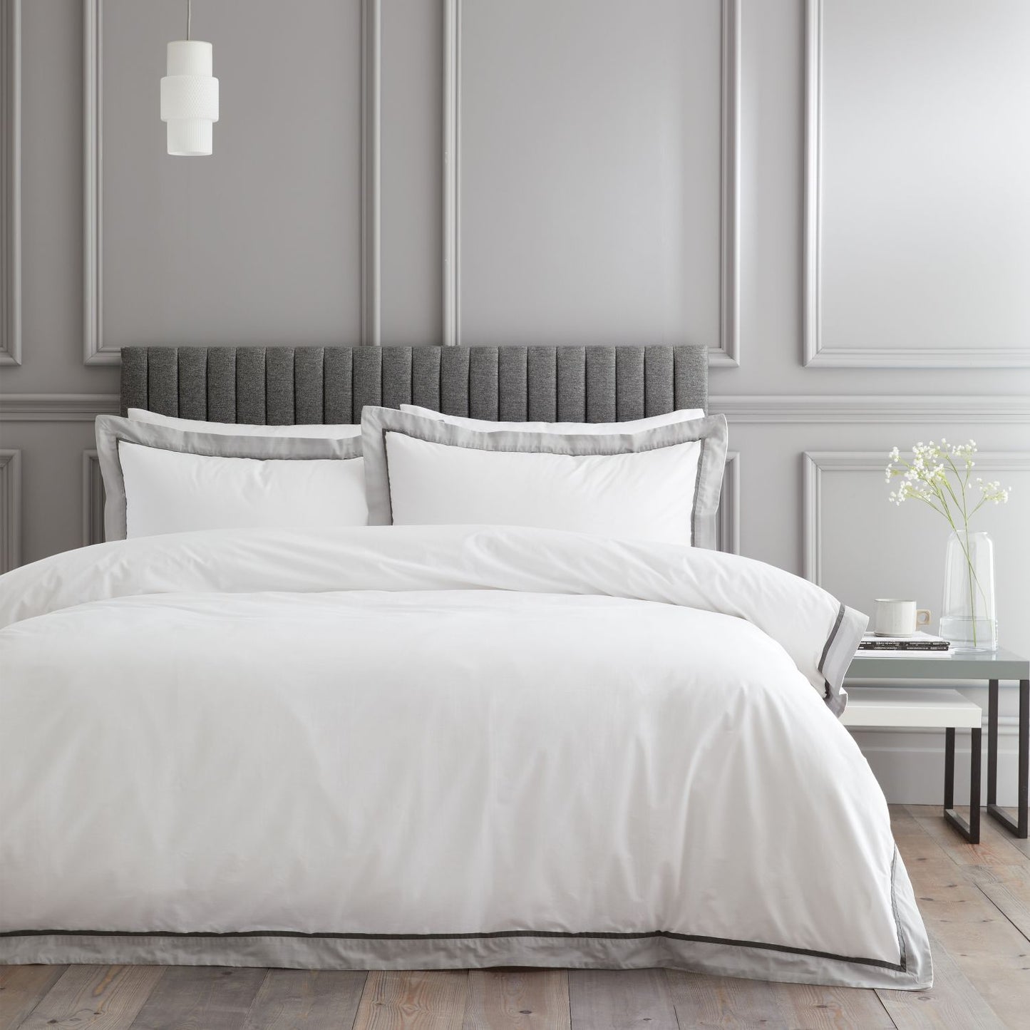 Bianca Mayfair White and Silver Grey 200TC Cotton Duvet Set