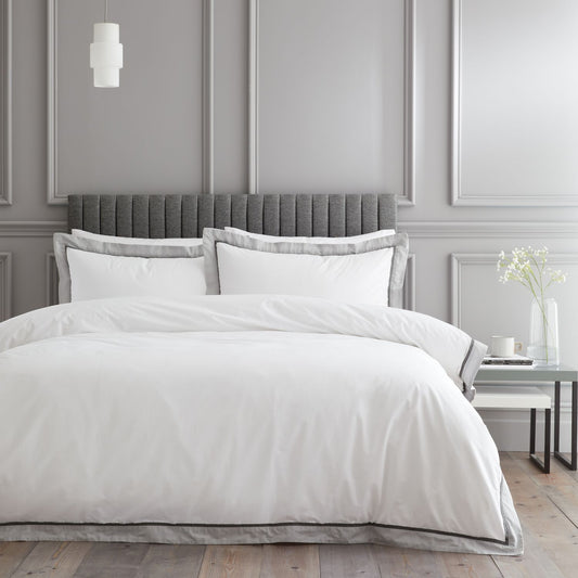 Bianca Mayfair White and Silver Grey 200TC Cotton Duvet Set