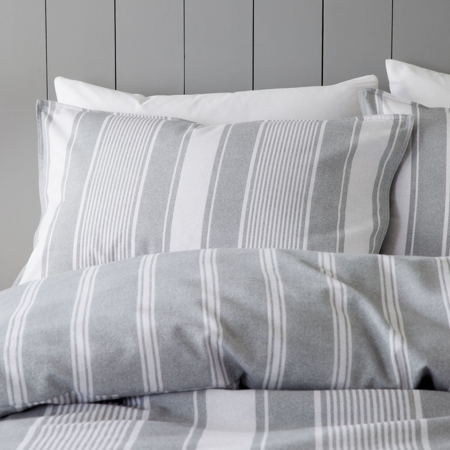 Bianca Brushed Cotton Grey Ticking Stripe Reversible Duvet Set