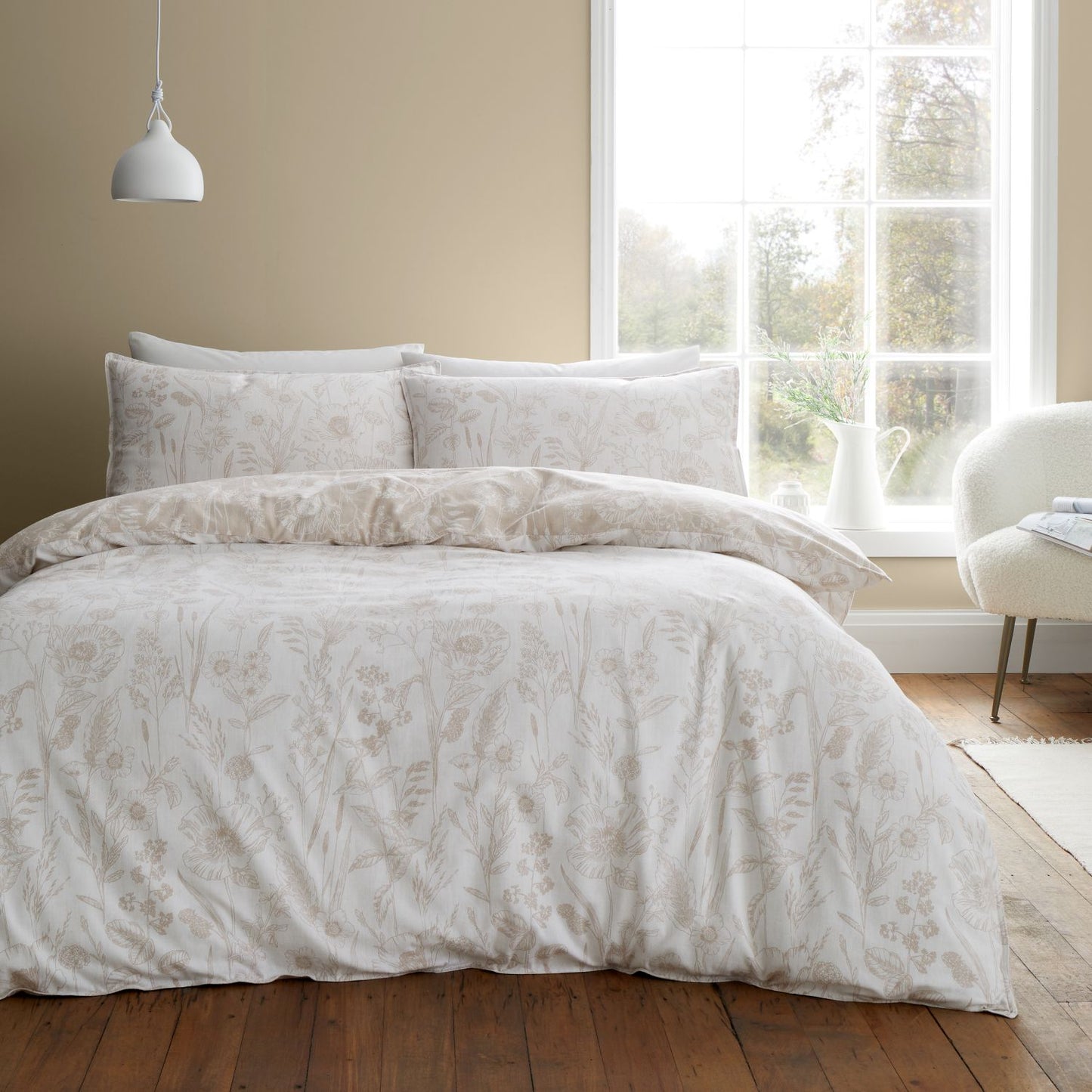 Bianca Brushed Cotton Floral Toile Natural Reversible Duvet Set