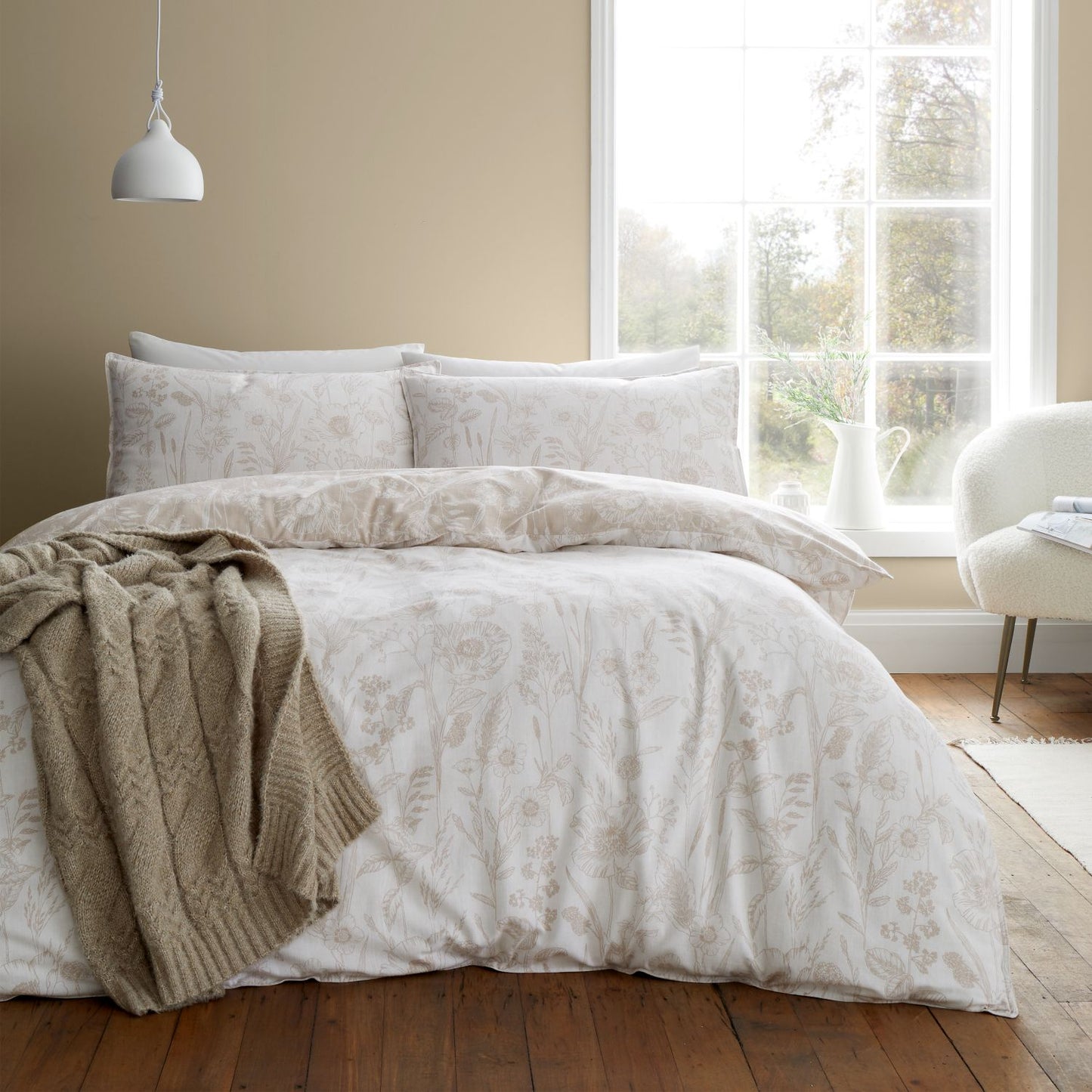 Bianca Brushed Cotton Floral Toile Natural Reversible Duvet Set