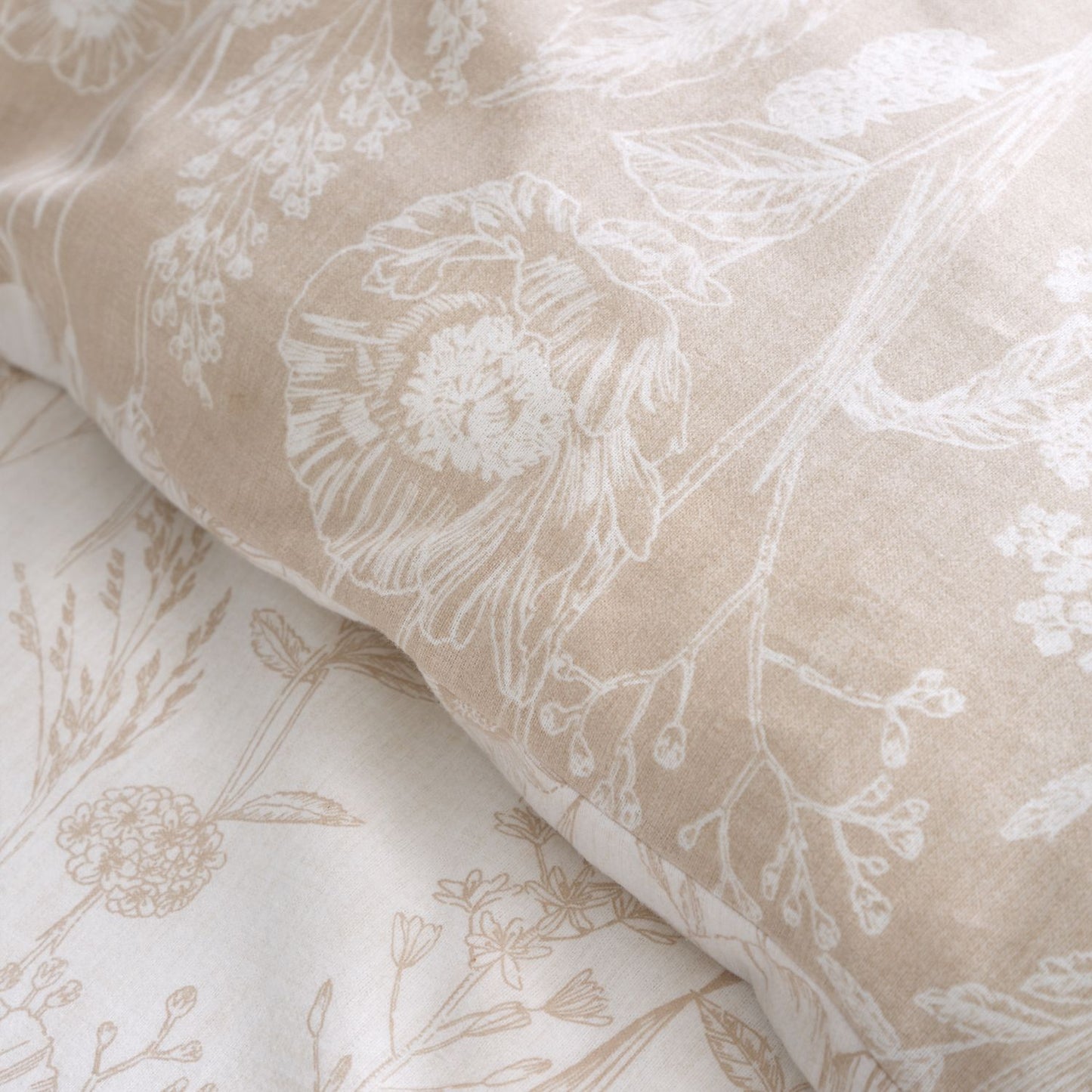 Bianca Brushed Cotton Floral Toile Natural Reversible Duvet Set