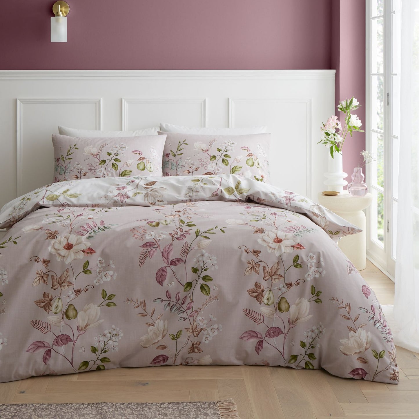 Bianca Francesca Floral Cream/Pink 200TC Cotton Reversible Duvet Set