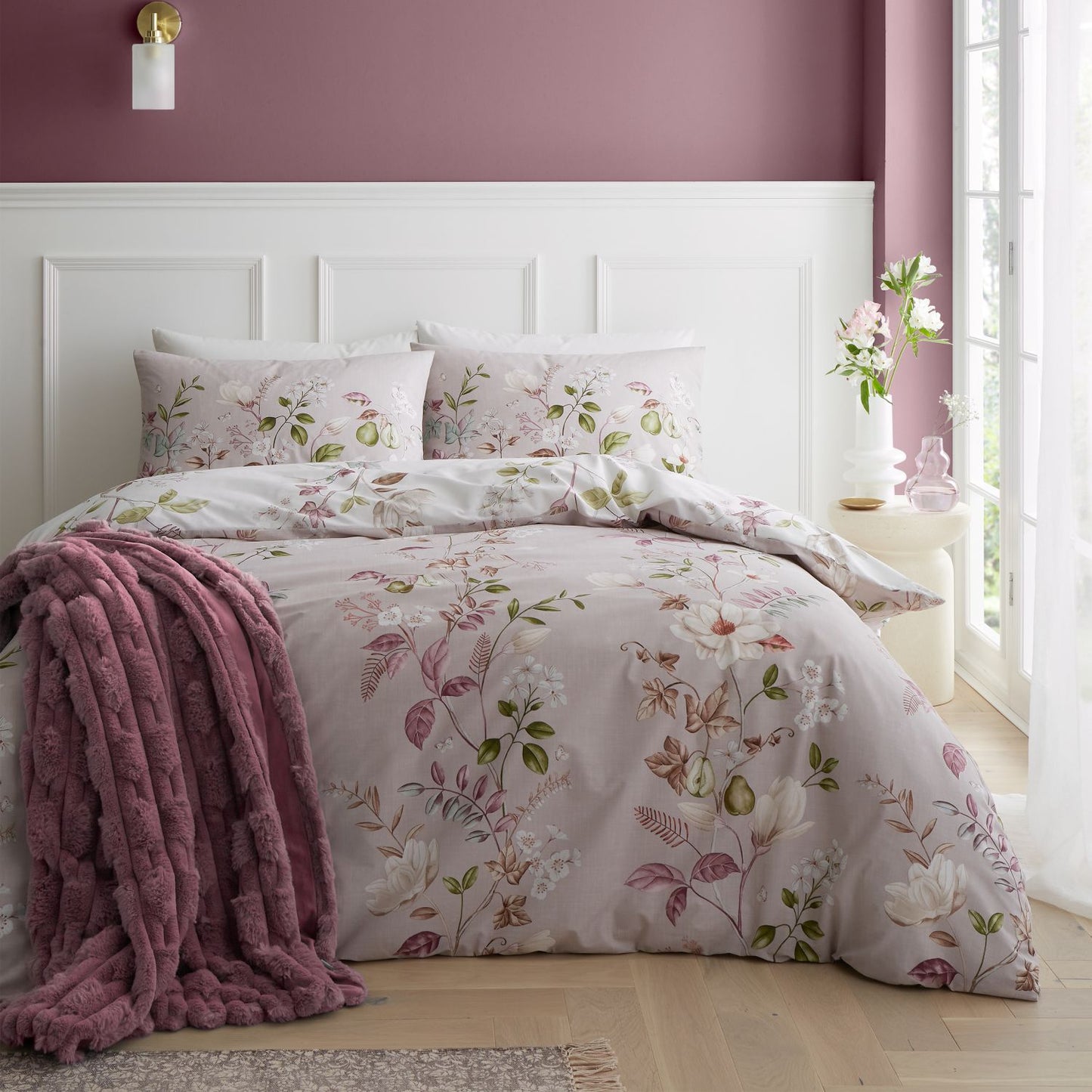 Bianca Francesca Floral Cream/Pink 200TC Cotton Reversible Duvet Set