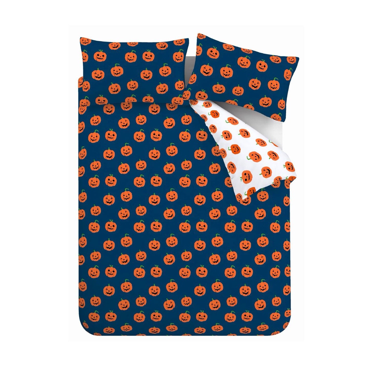 Catherine Lansfield Halloween Pumpkins Navy Reversible Duvet Set