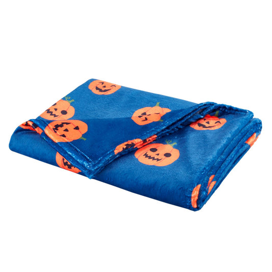 Catherine Lansfield Halloween Pumpkins Navy Fleece Throw