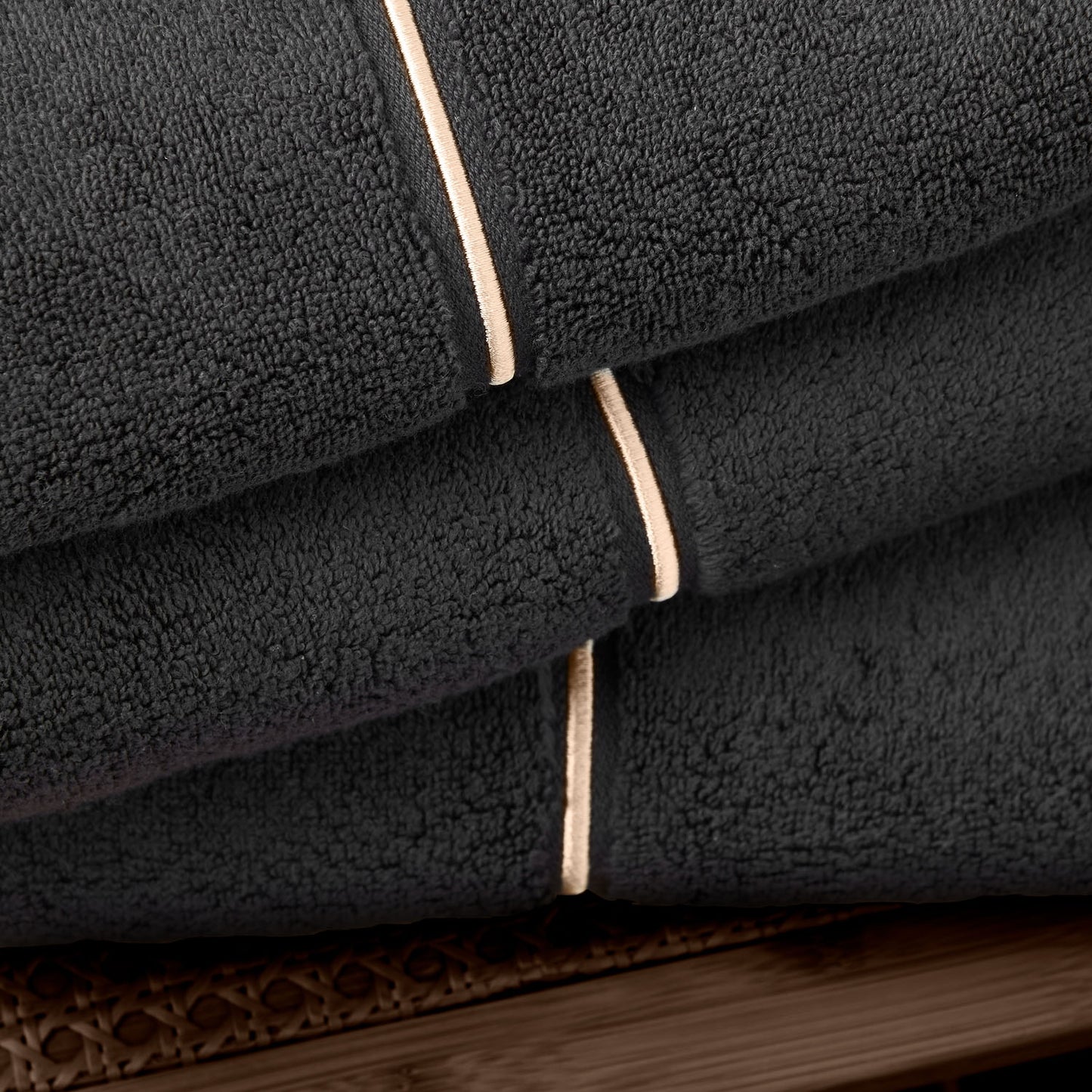 Bianca Zero Twist Satin Stitch Black Cotton Towels