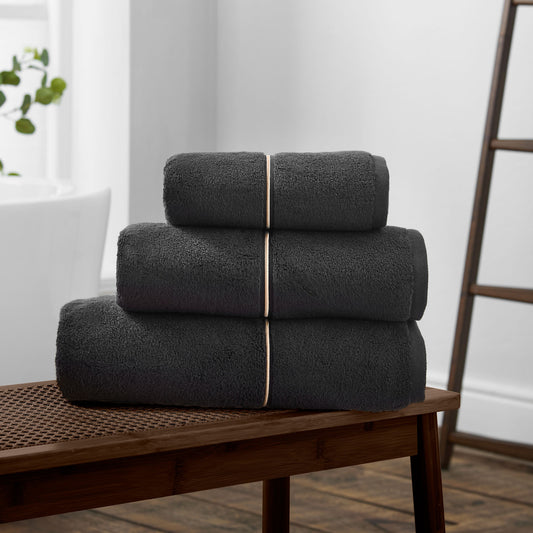 Bianca Zero Twist Satin Stitch Black Cotton Towels