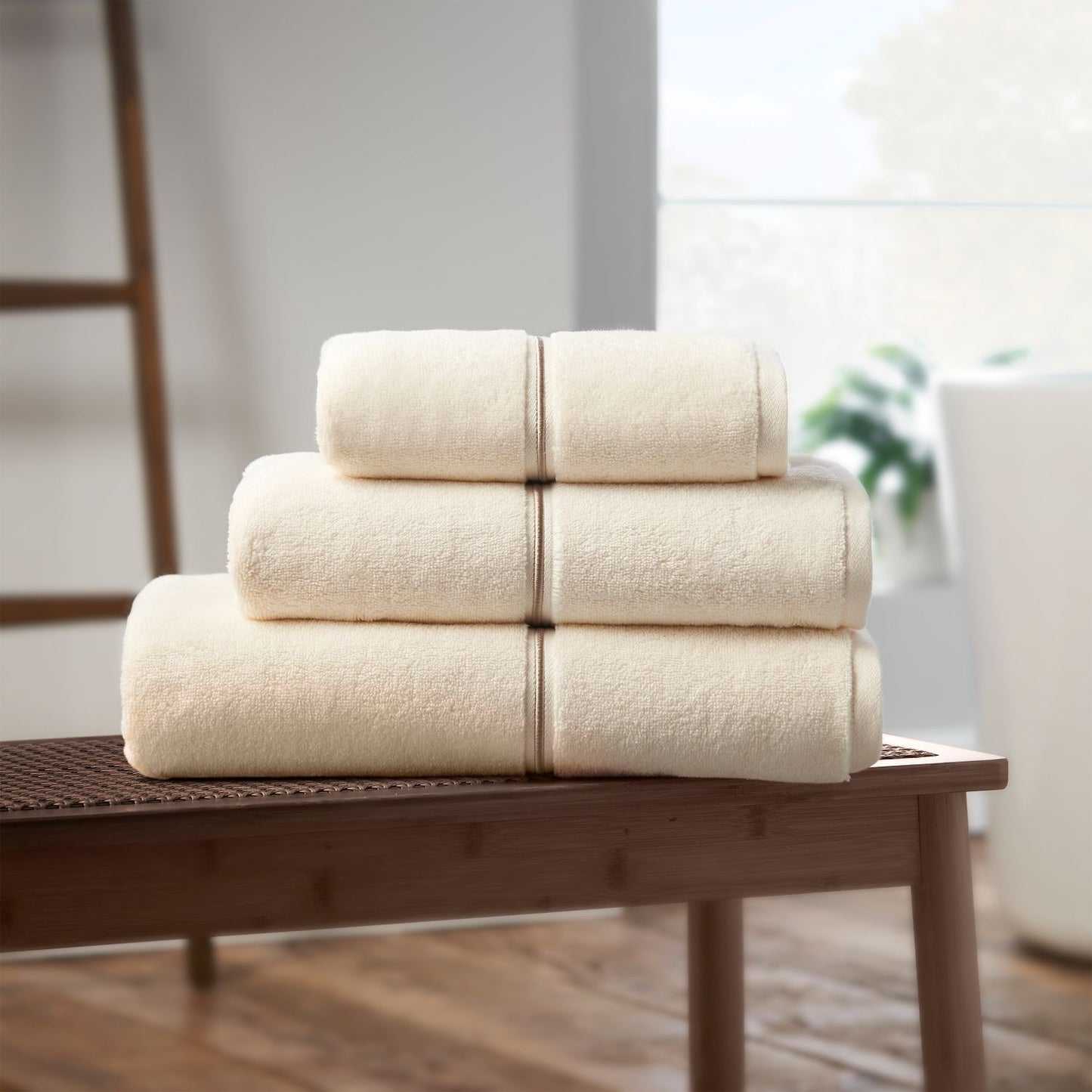 Bianca Zero Twist Satin Stitch Cream Cotton Towels