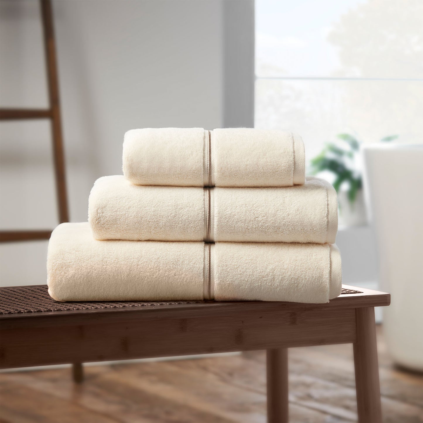 Bianca Zero Twist Satin Stitch Natural Cotton Towels