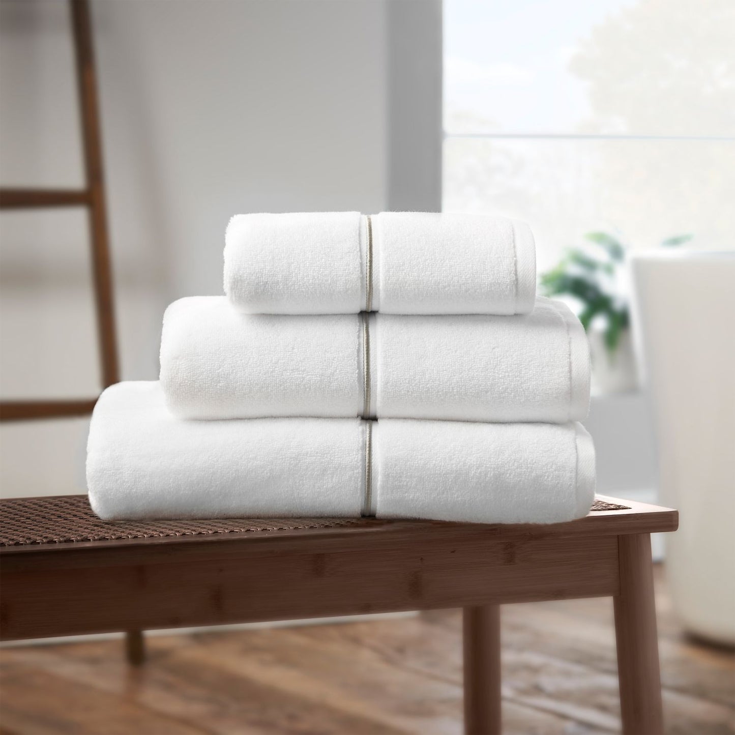 Bianca Zero Twist Satin Stitch White Cotton Towels