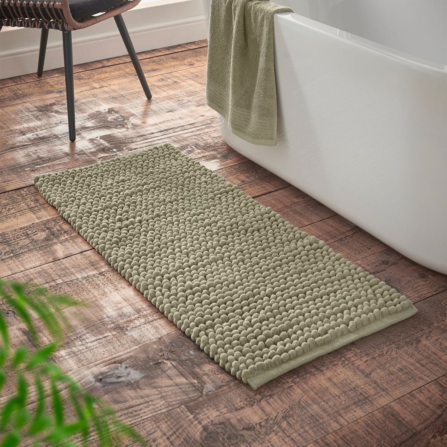 Bianca Aspen Sage Green Bobble Bath Runner