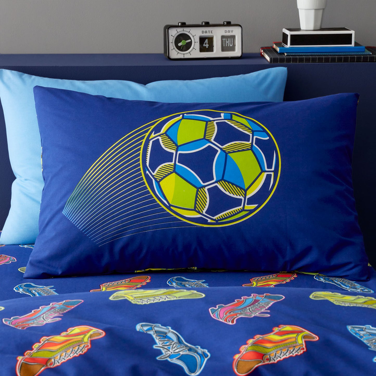 Catherine Lansfield Navy Blue Bright Football Reversible Duvet Set