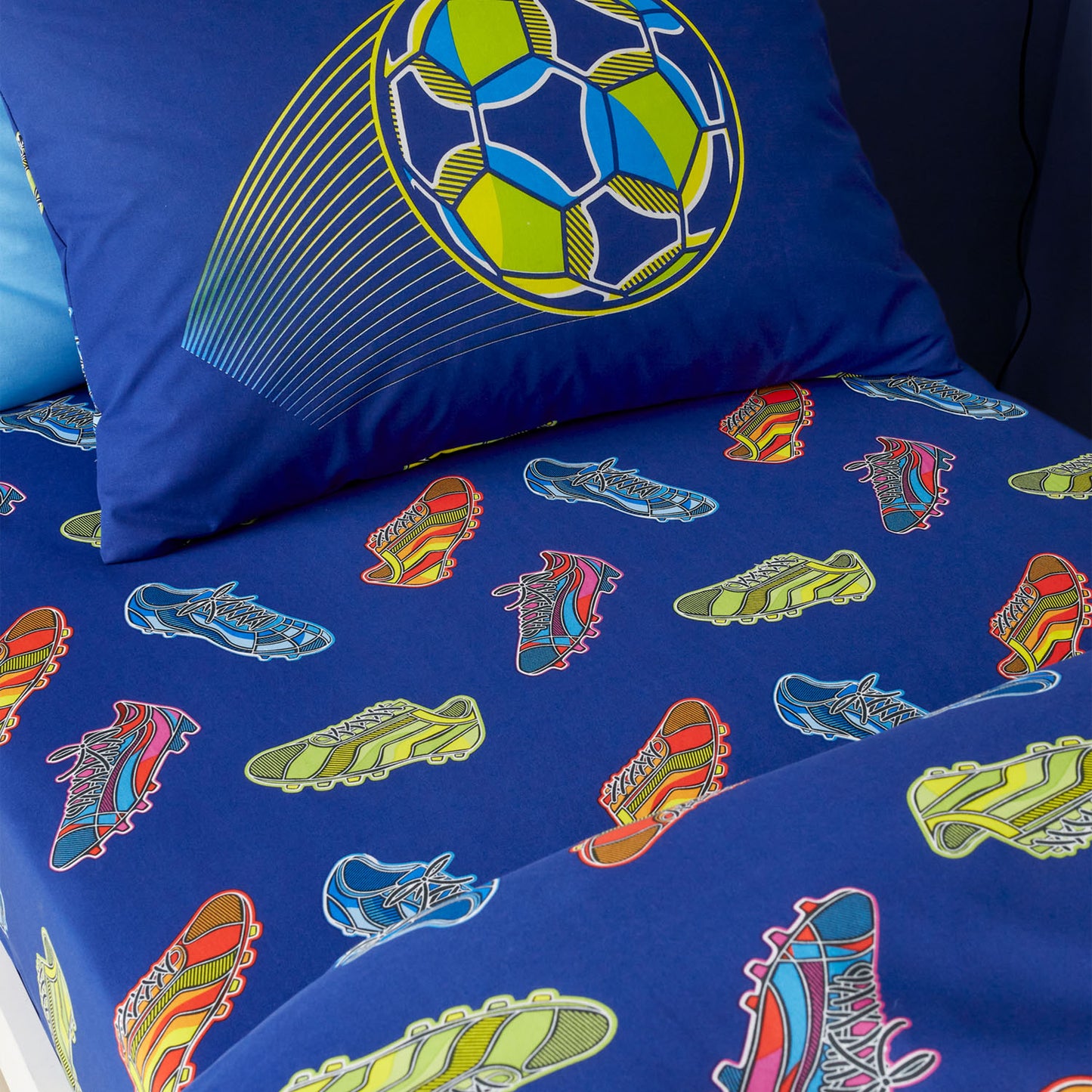 Catherine Lansfield Navy Blue Bright Football Fitted Sheet