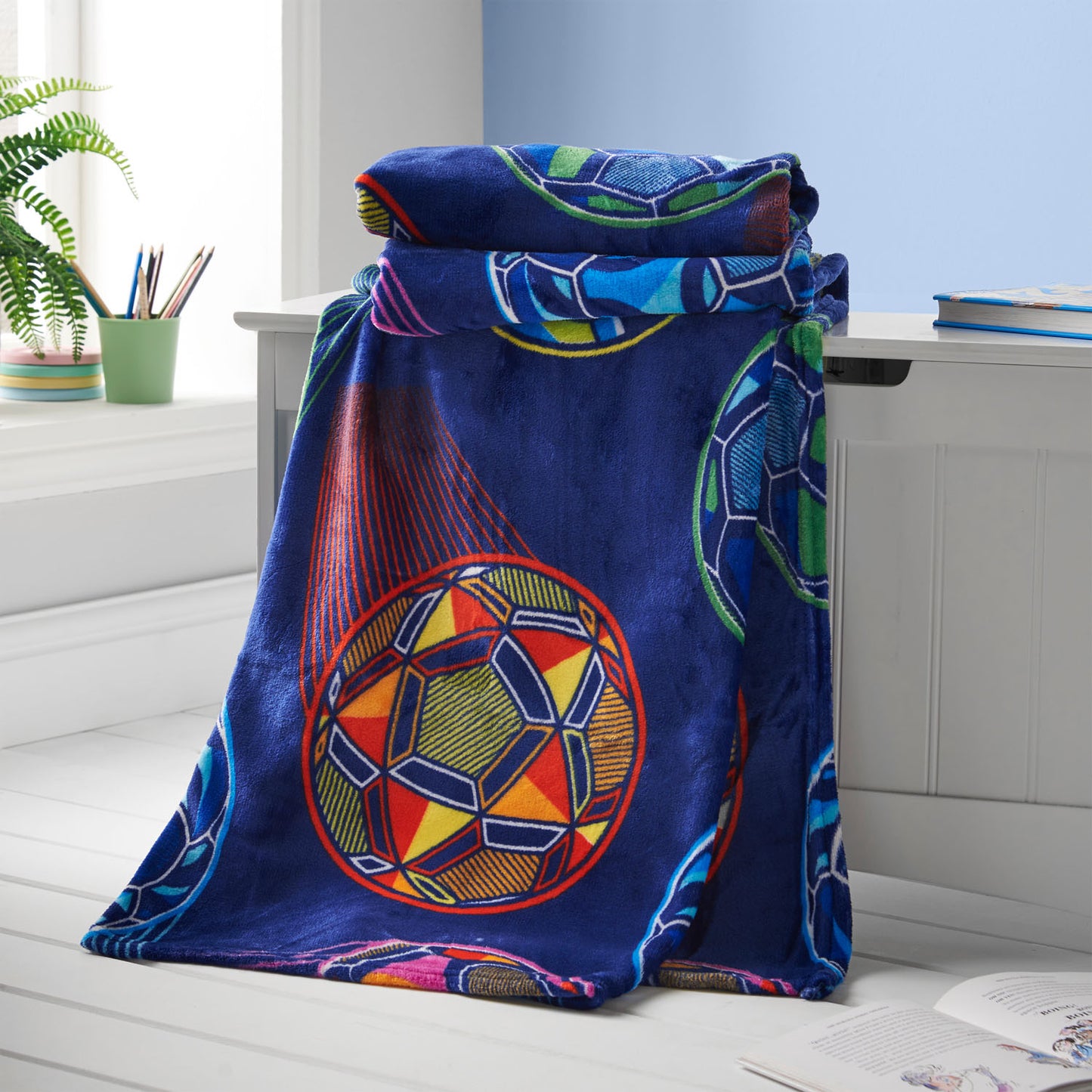 Catherine Lansfield Navy Blue Bright Football Fleece Throw