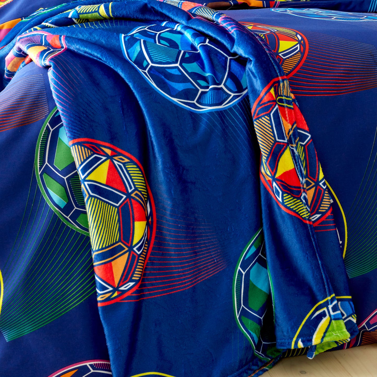 Catherine Lansfield Navy Blue Bright Football Fleece Throw