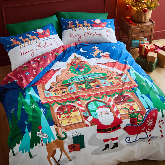 Catherine Lansfield Christmas Santa's Workshop Reversible Duvet Set