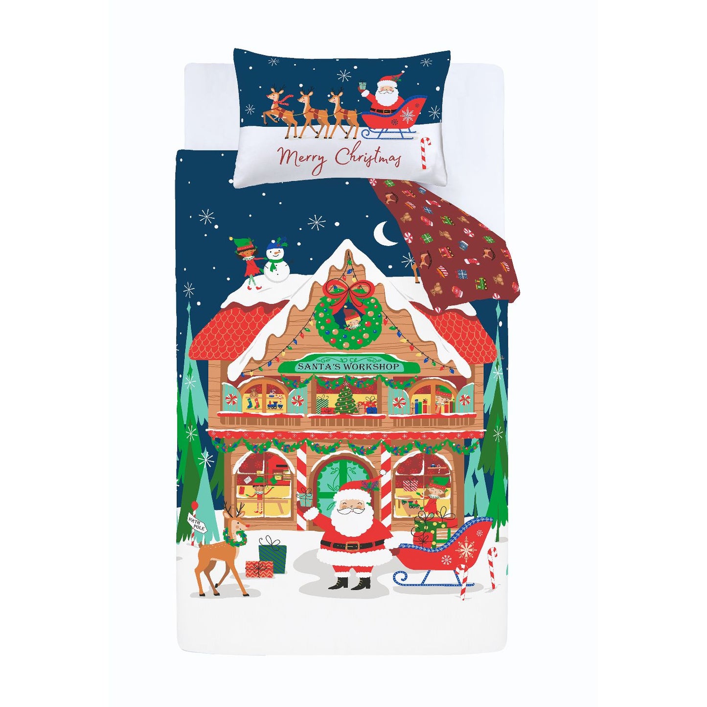 Catherine Lansfield Christmas Santa's Workshop Reversible Duvet Set