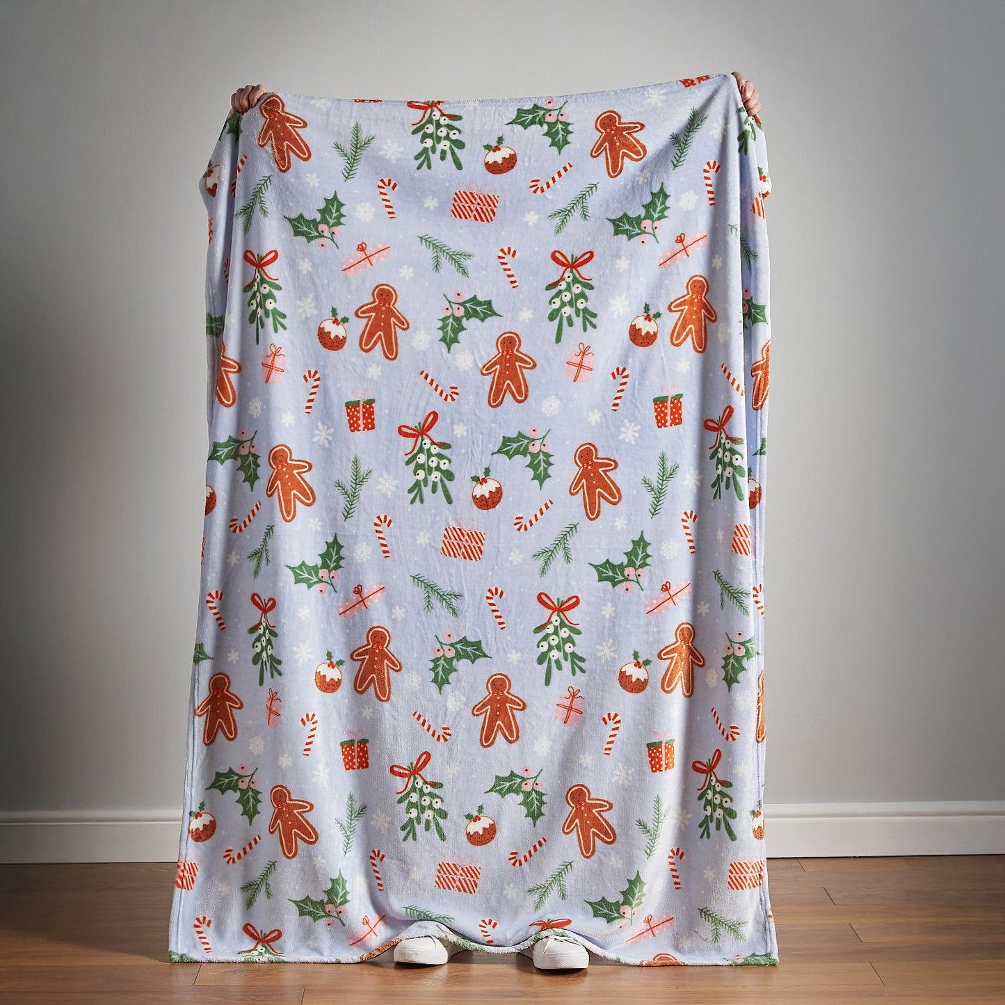 Catherine Lansfield Christmas Gingerbread Blue Cosy Fleece Throw