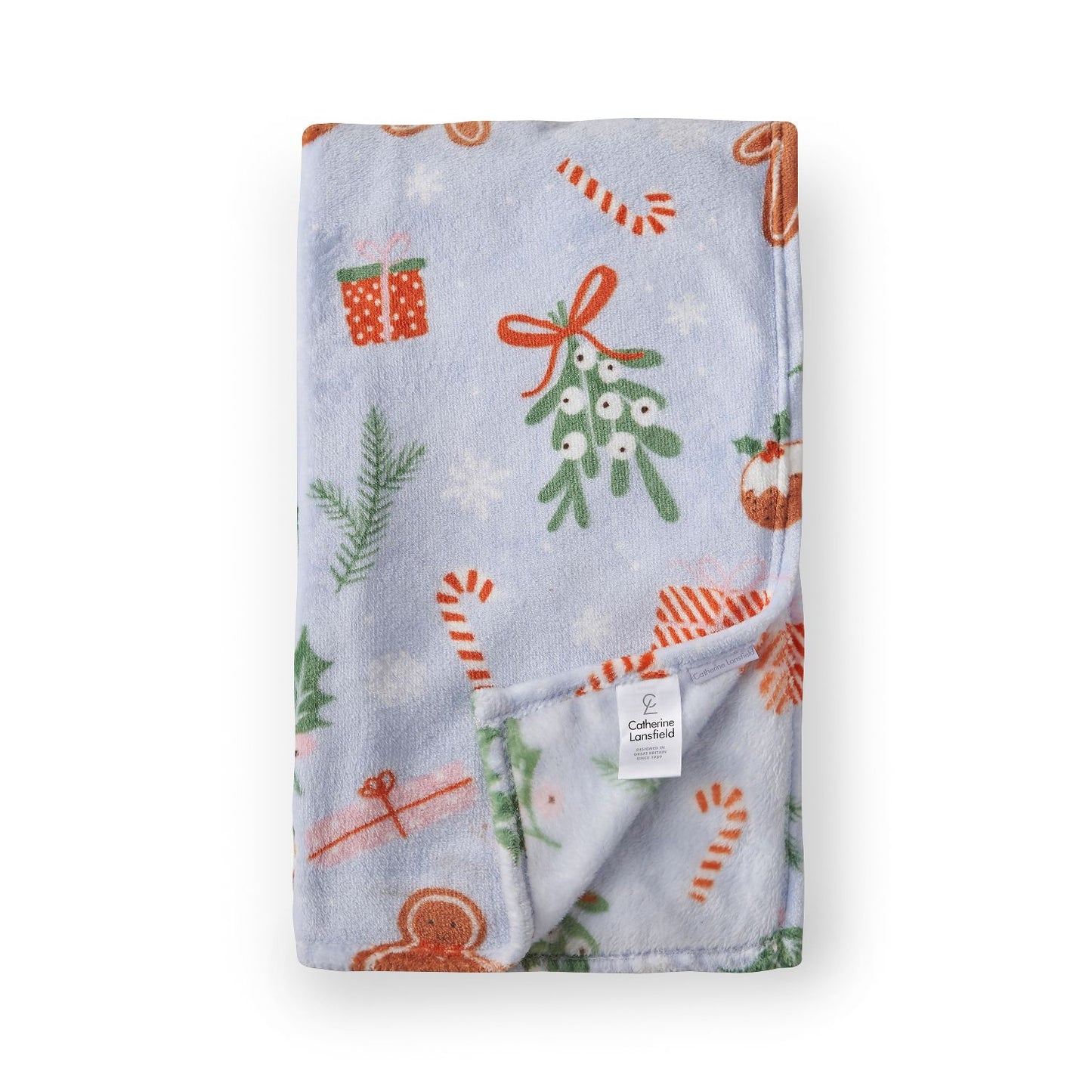 Catherine Lansfield Christmas Gingerbread Blue Cosy Fleece Throw